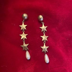 Star posted earrings dangle gold pearl